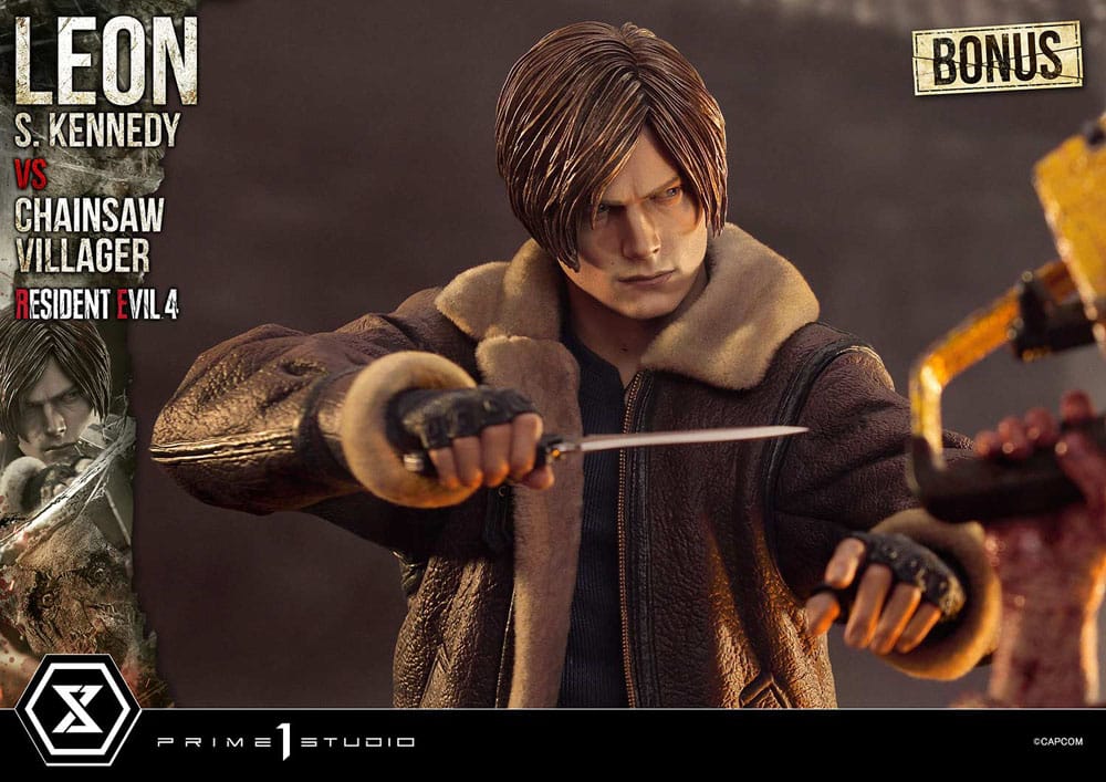Resident Evil 4 Ultimate Premium Masterline Series Statue 1/4 Leon S. Kennedy vs. Chainsaw Villager Bonus Ver. 76 cm P054494