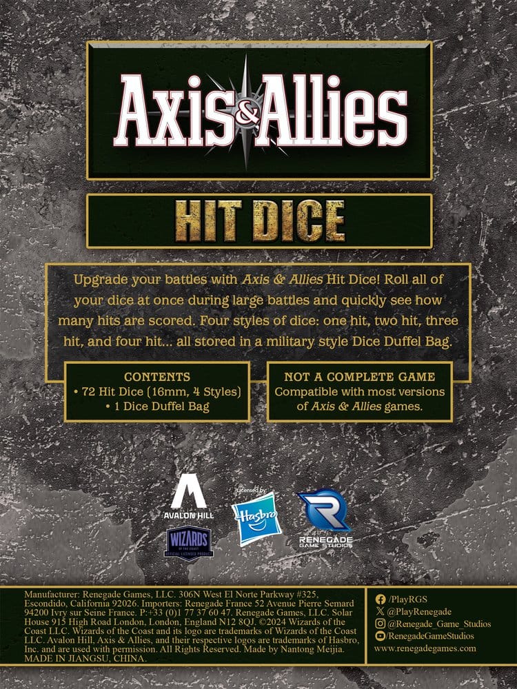 Avalon Hill board game Axis & Allies: Hit Dice Extension P070926
