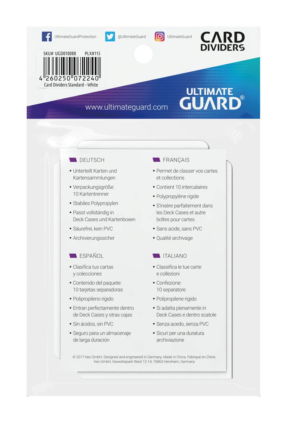 Ultimate Guard Card Dividers Standard Size (10) - White P061702