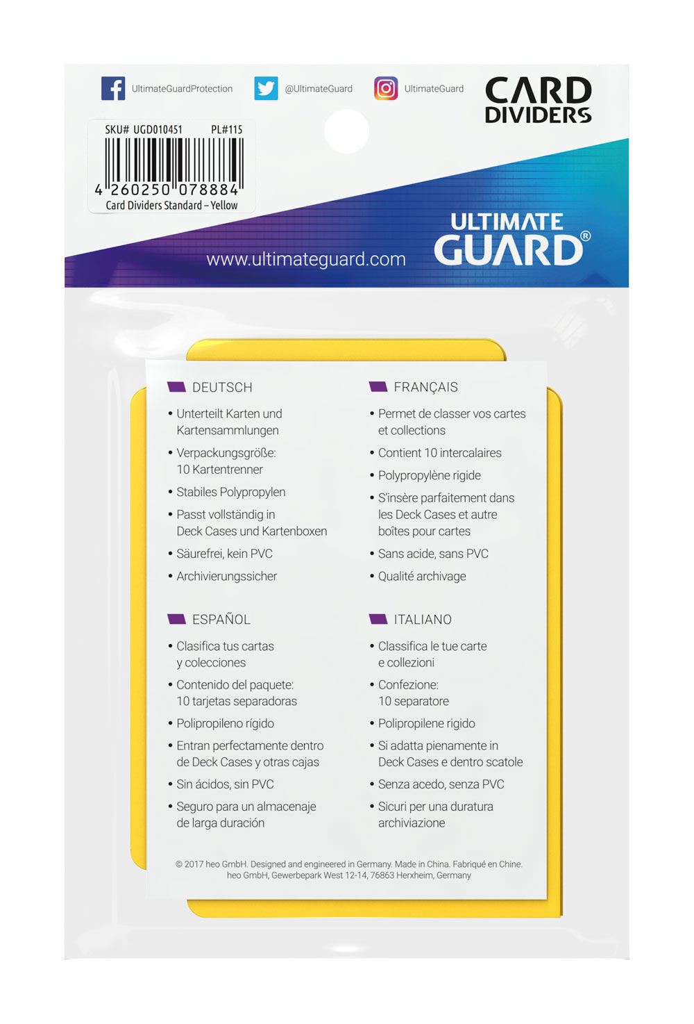 Ultimate Guard Card Dividers Standard Size (10) - Yellow P061805