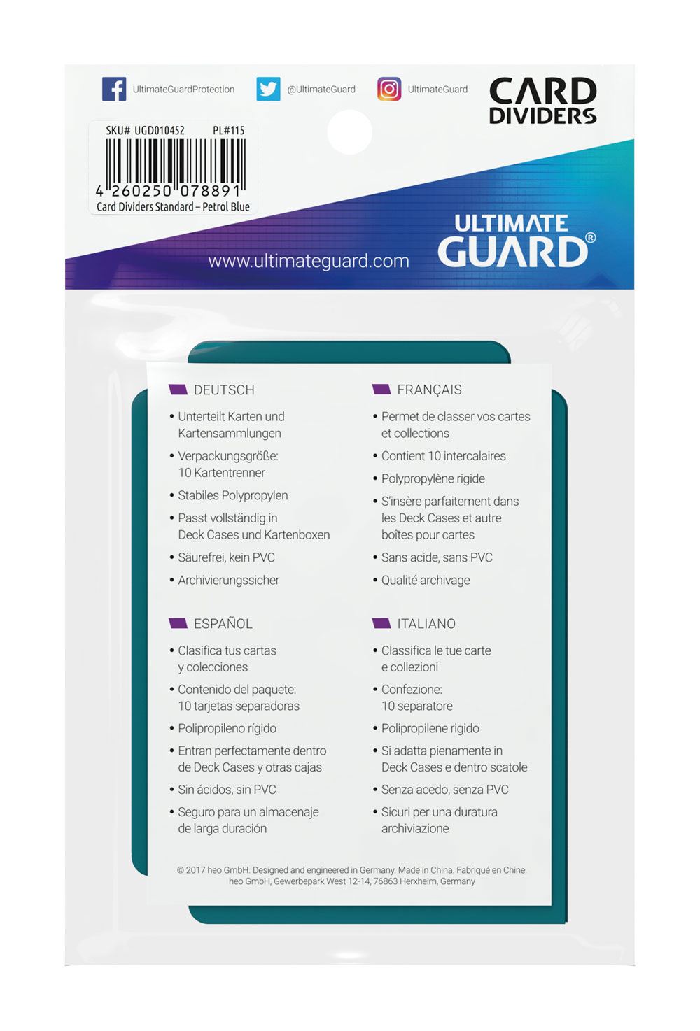 Ultimate Guard Card Dividers Standard Size (10) - Petrol P061806