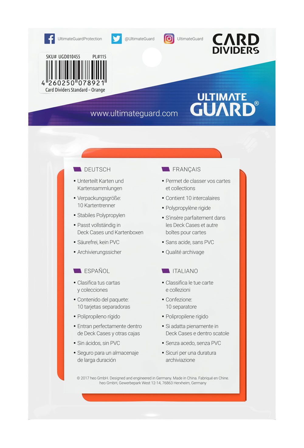 Ultimate Guard Card Dividers Standard Size (10) - Orange P061808