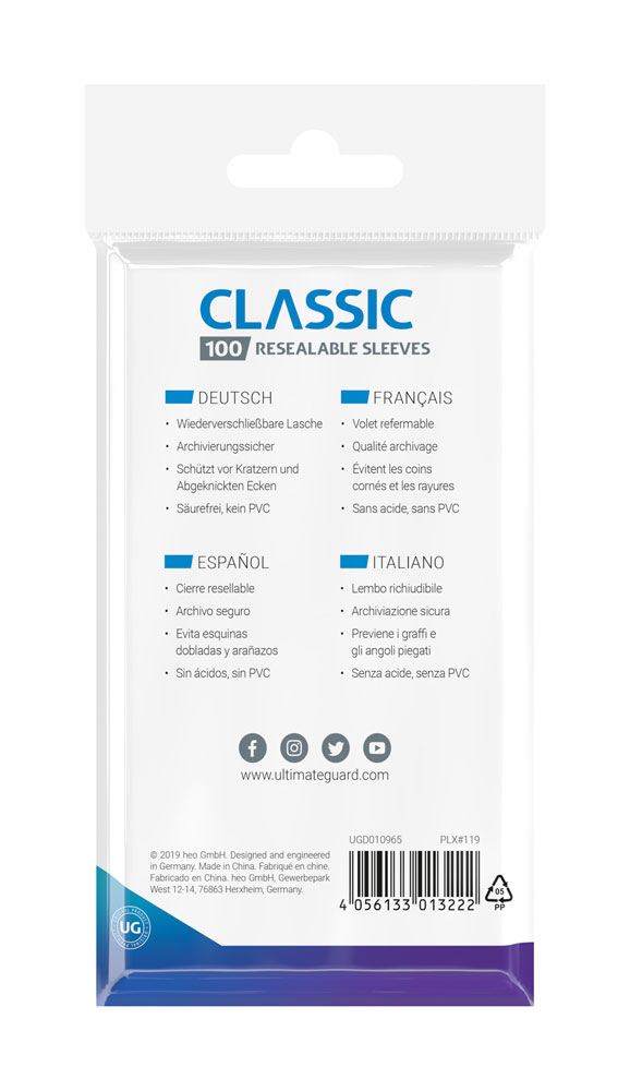 Ultimate Guard Classic Sleeves Standard Size (100) - Resealable P061870