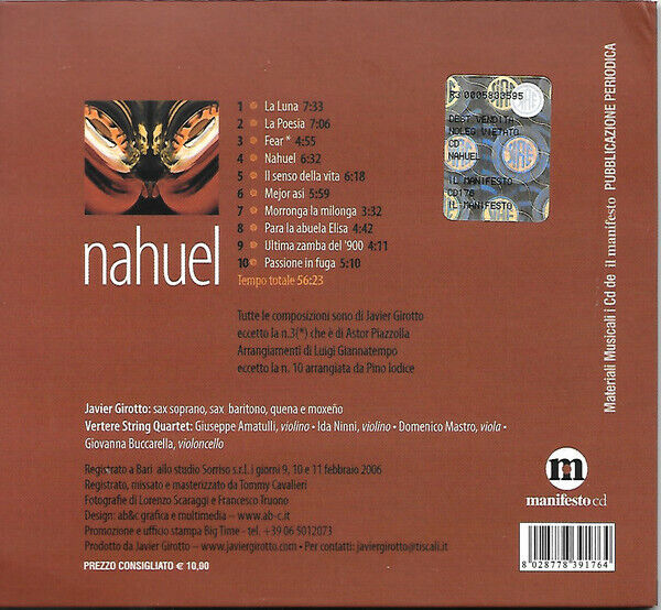 EBOND Javier Girotto & Vertere String Quartet ‎- Nahuel5005 CD CDS001138