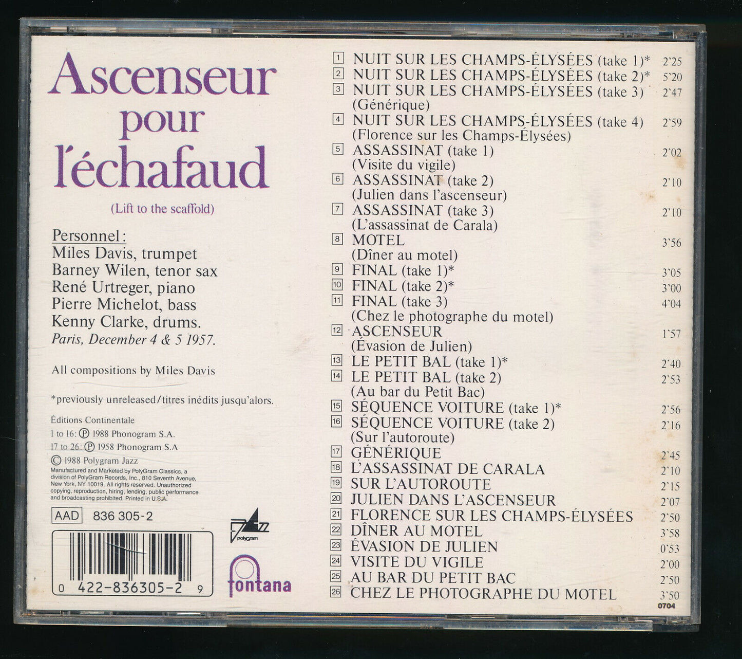 EBOND Miles Davis - Ascenseur Pour L'echafaud CD CD029722