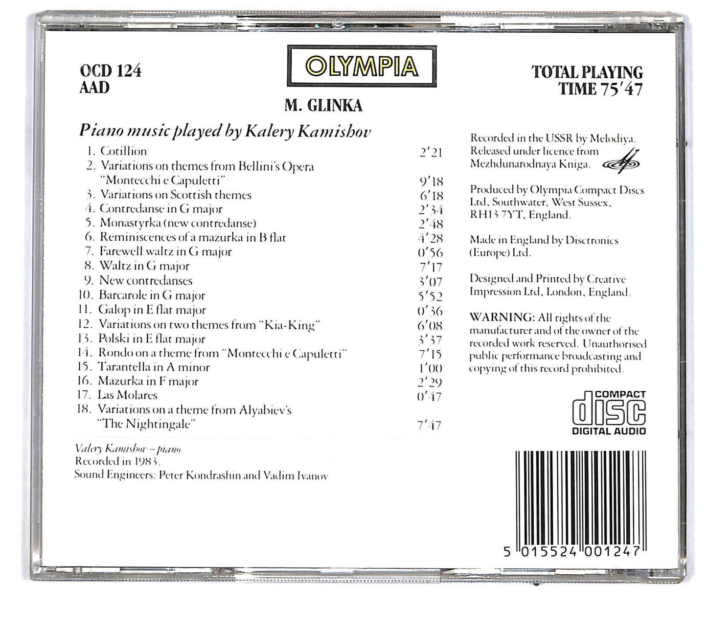 EBOND M. Glinka - Piano Music Played By Valery Kamishov CD CD032902