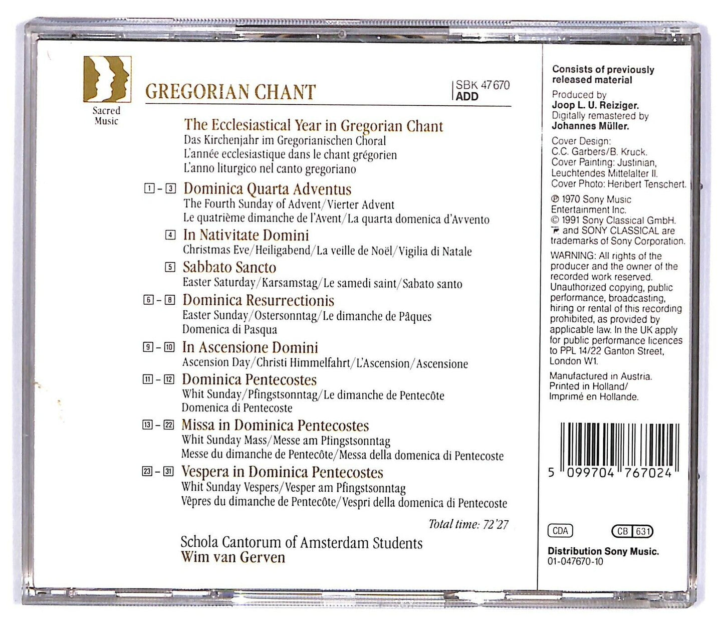 EBOND Gregorian Chant: The Ecclesiastical Year In Gregorian Chant CD CD032822