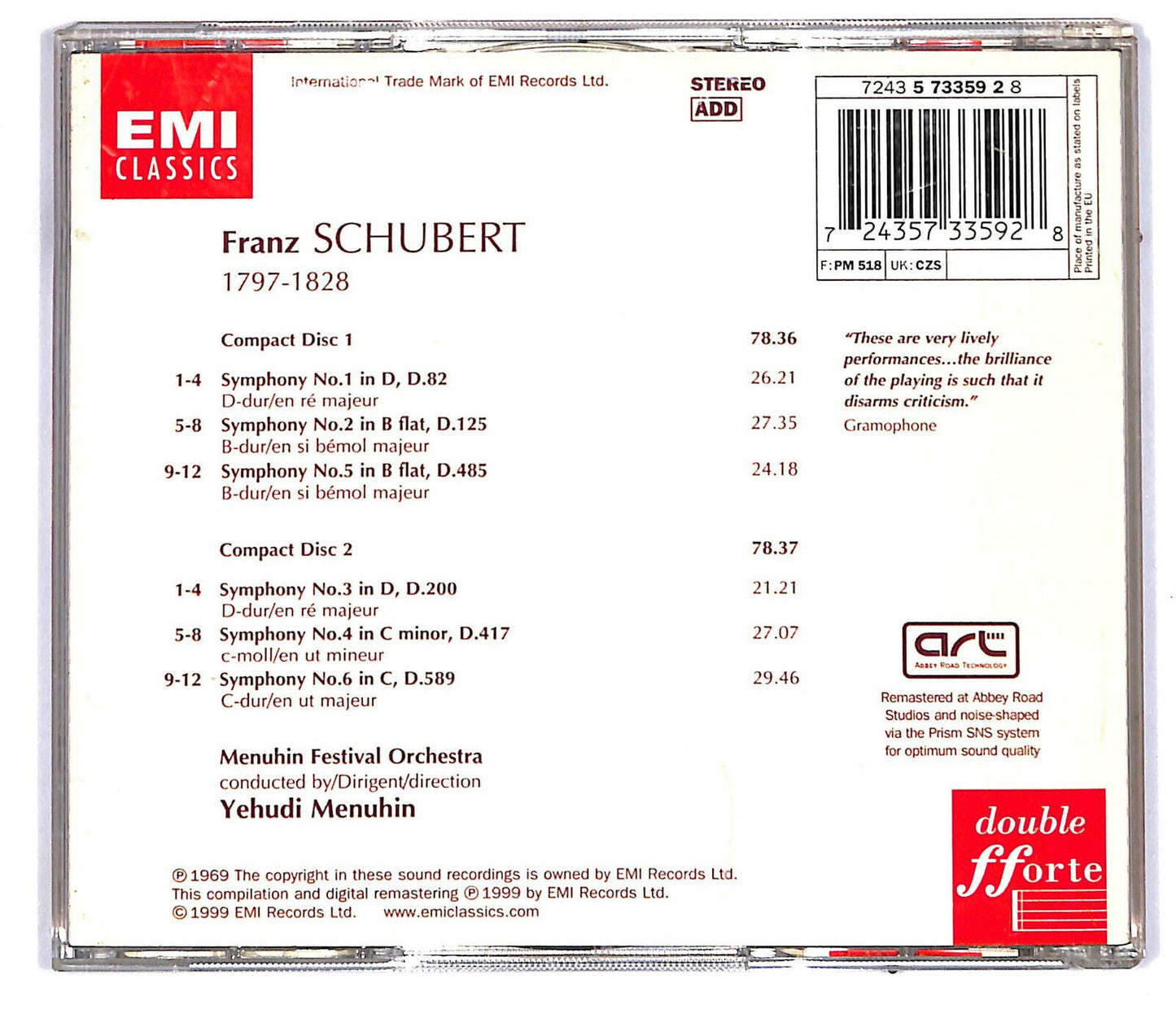 EBOND Yehudi Menuhin - Schubert Symphonies 1-6 CD CD032203