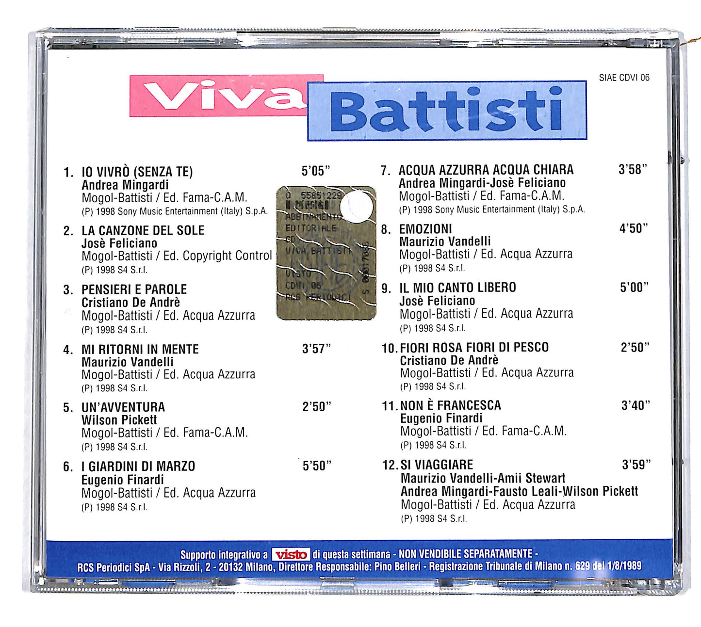EBOND Various - Viva Battisti EDITORIALE CD CD036411