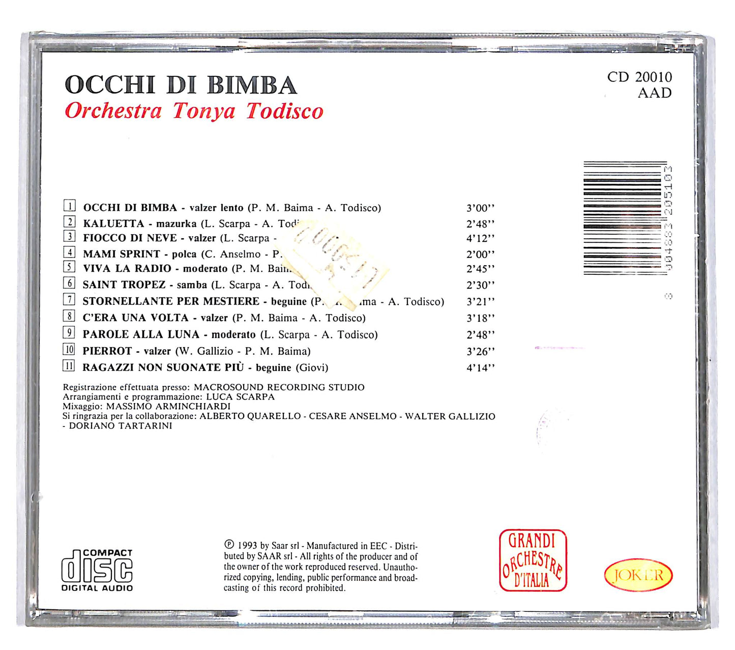 EBOND Tonya Todisco - Occhi Di Bimba CD CD037236