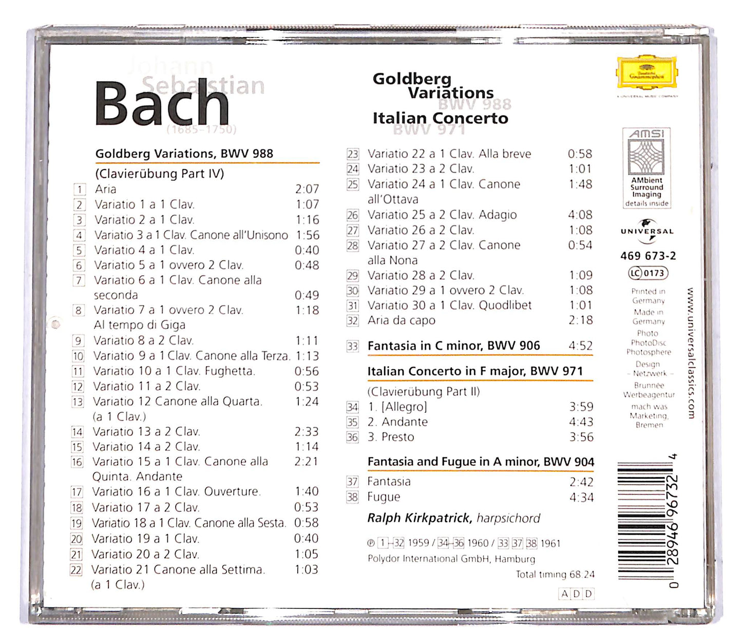 EBOND Johann Sebastian B., Ralph K.– Goldberg V., Italian Concerto CD CD037318