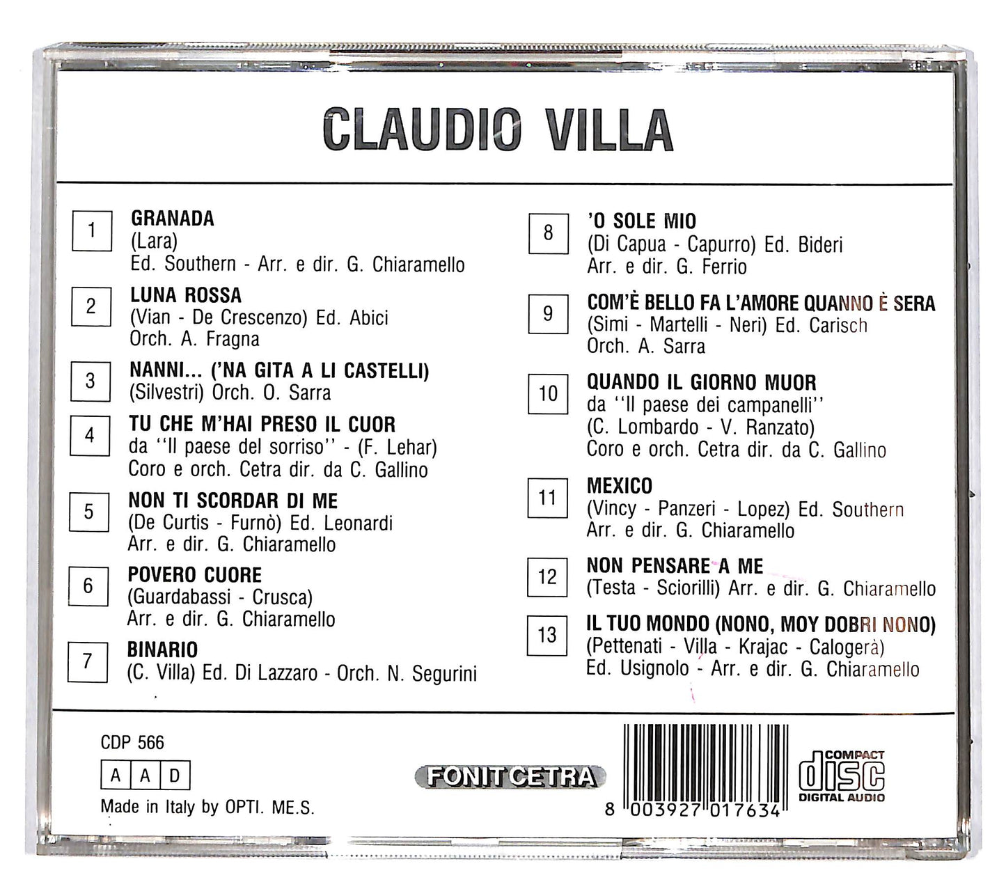 EBOND Claudio Villa - 25 Anni Di Canzoni CD CD038259