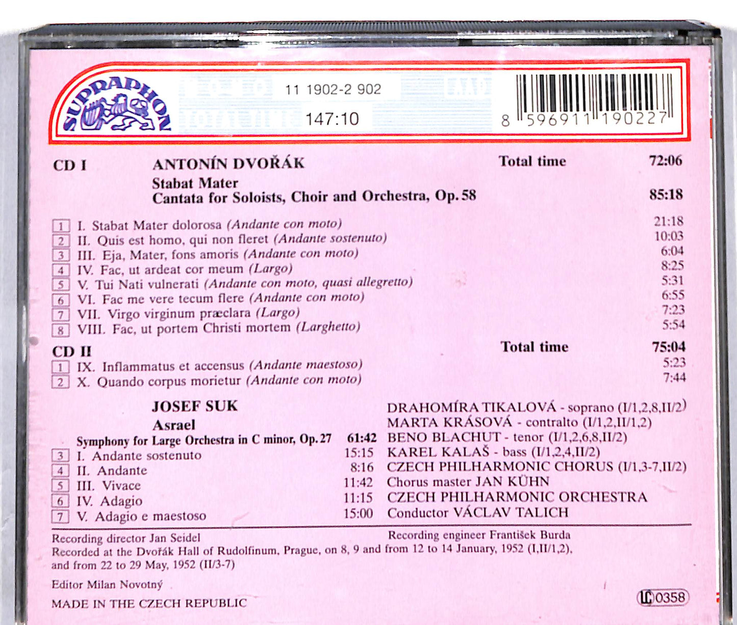 EBOND Dvořak* / Suk* - Tikalova*, Krasova*, Blachut*, Kalas*, Czech Philharmonic Orchestra*, Vaclav Talich - Stabat Mater / Asrael CD CD039606