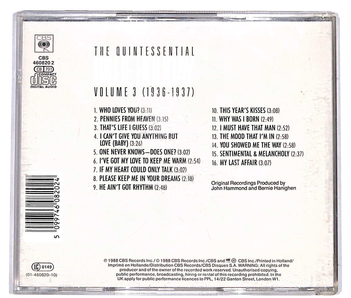 EBOND The Quintessential Billie Holiday Volume 3 CD CD039849