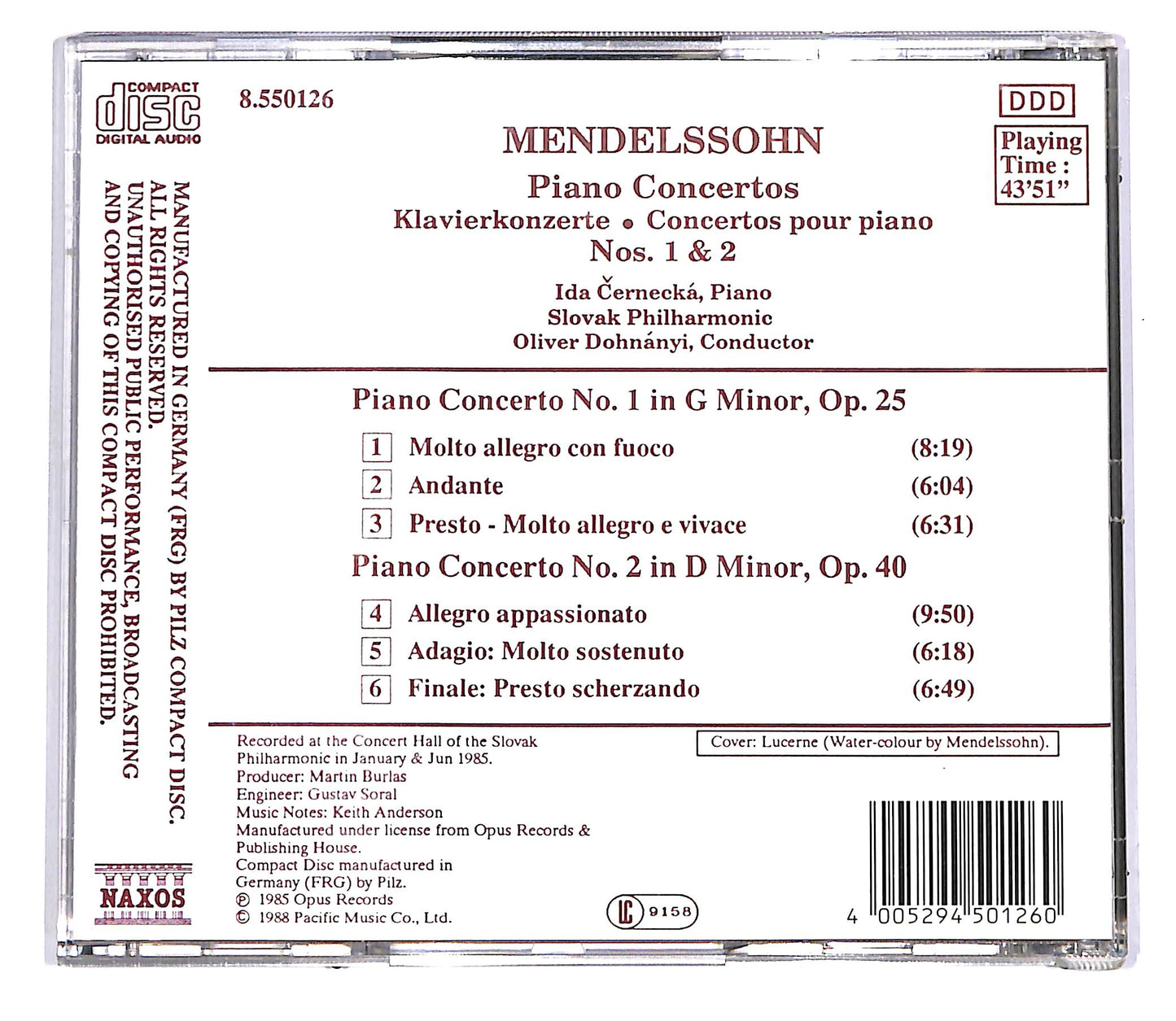 EBOND Mendelssohn: Piano Cocertos Nos. 1 & 2 CD CD042635