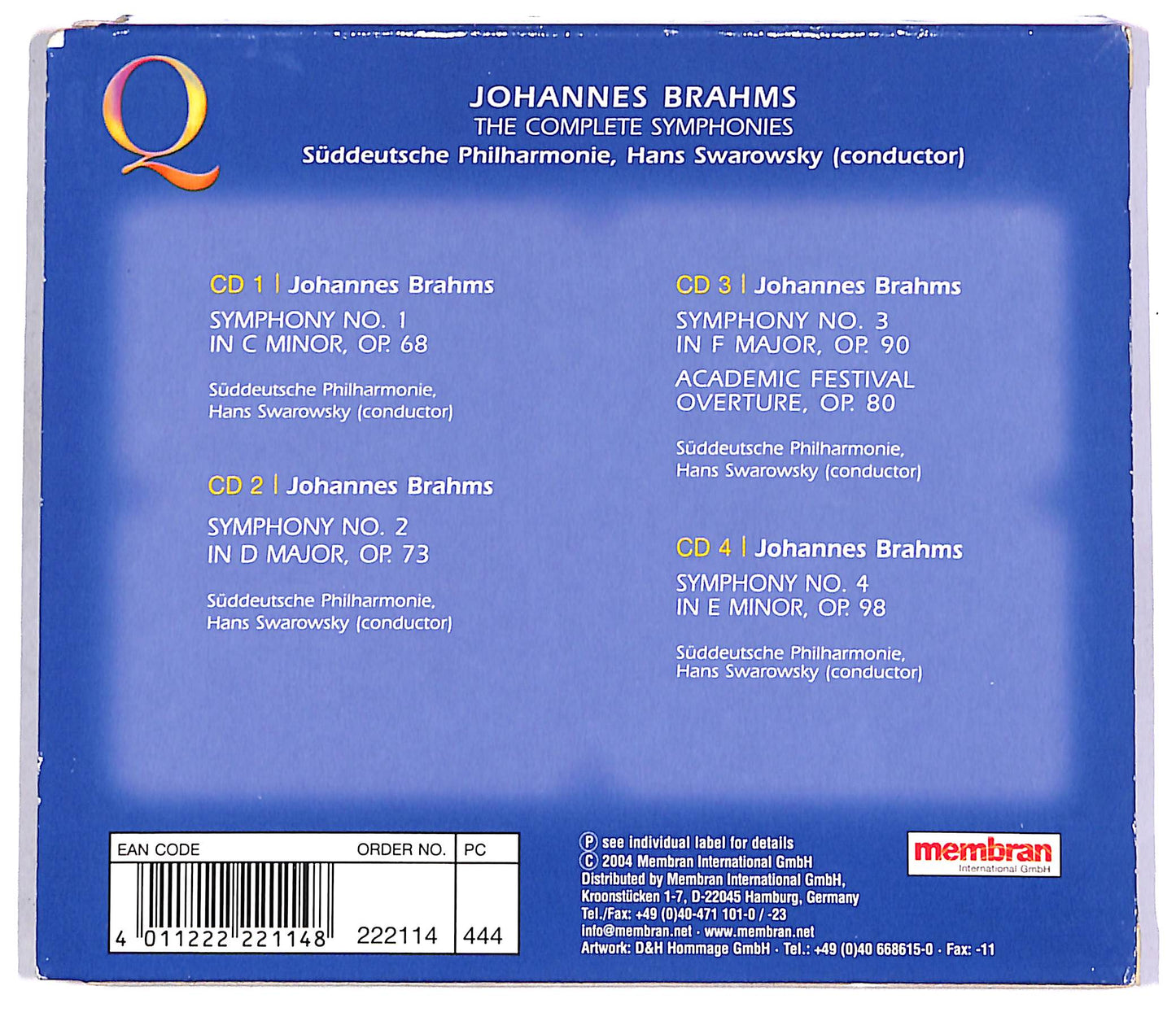 EBOND Johannes Brahms - The Complete Symphonies (4 dischi) CD CD042845