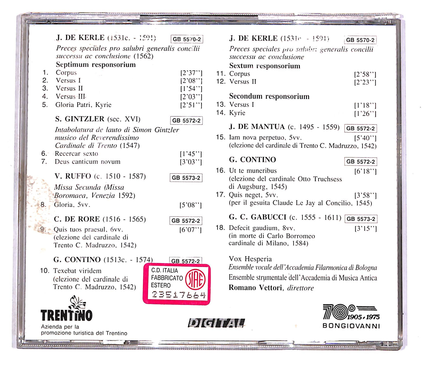 EBONDClassica Maggio 1995 Musica Per I Cardinali EDITORIALE CD