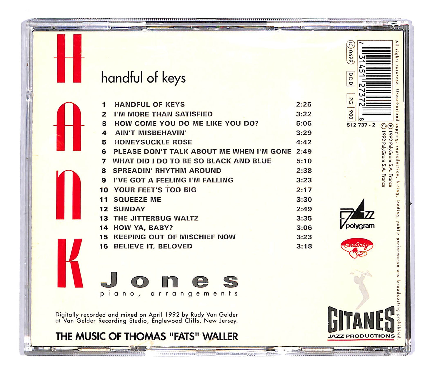 EBOND Hank Jones - Handful Of Keys CD CD043614