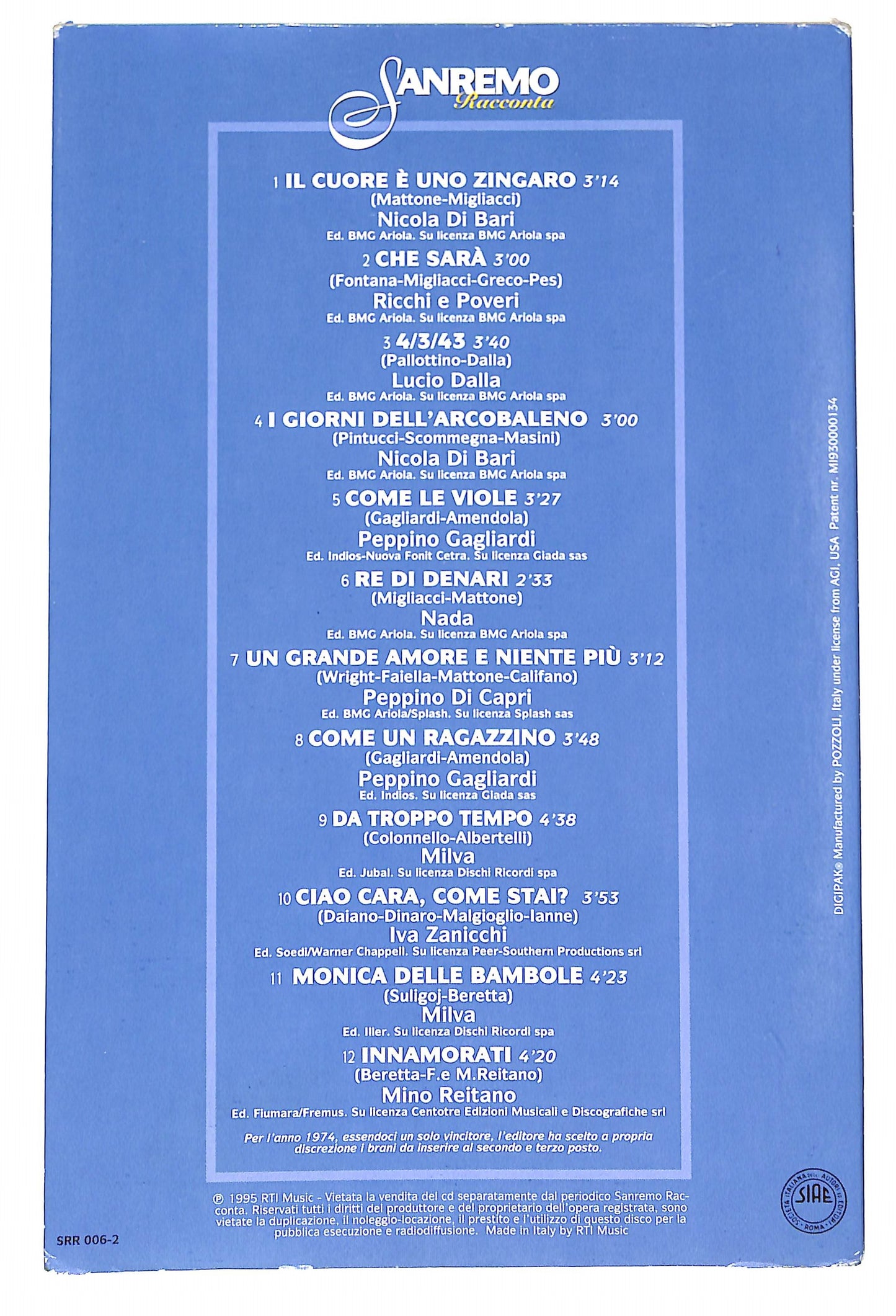 EBOND Various - Sanremo Racconta - 1971-74 vol.6 EDITORIALE CD CD045112