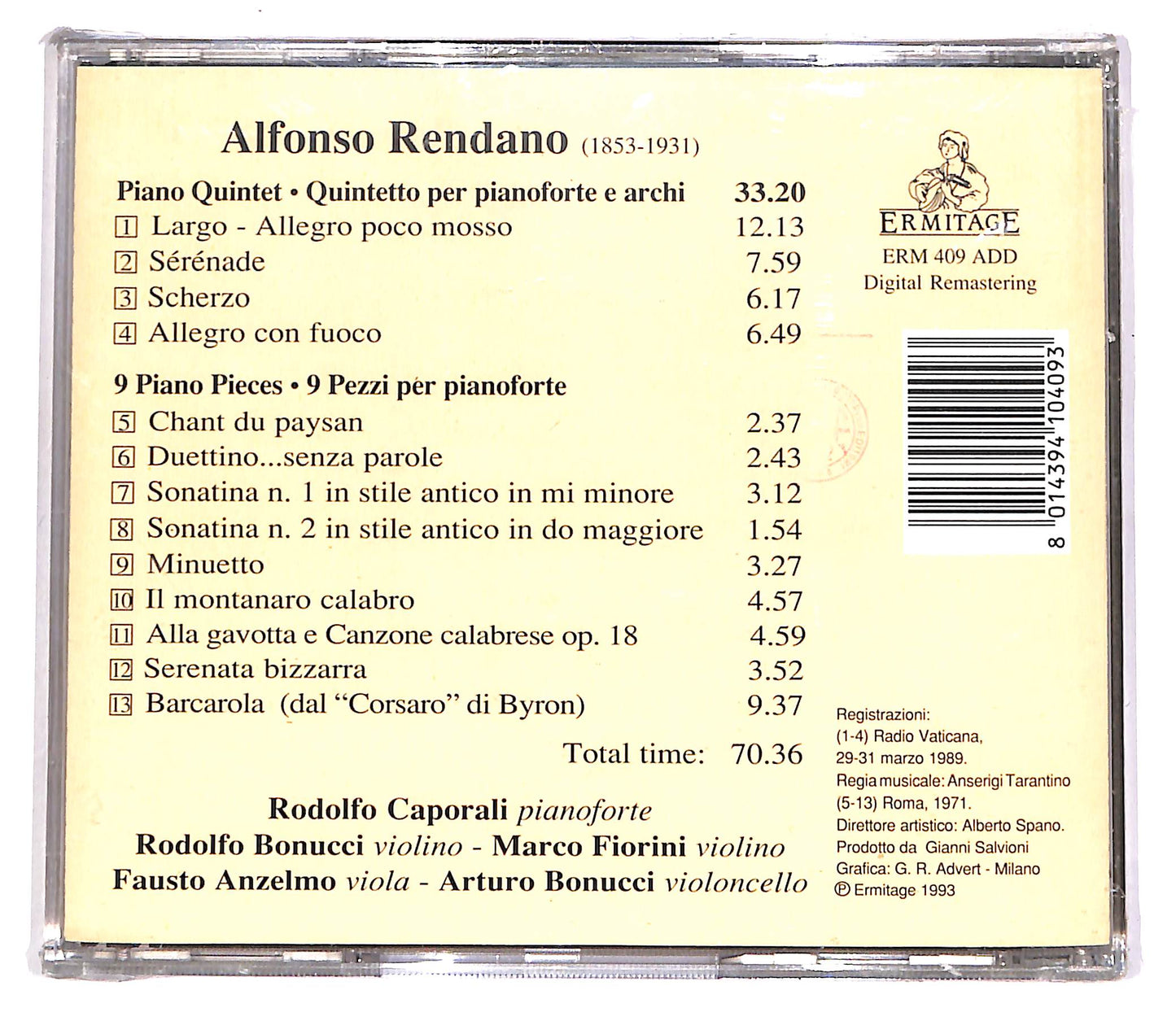 EBOND Alfonso Rendano - Piano Quintet - 9 Piano Pieces CD CD063028