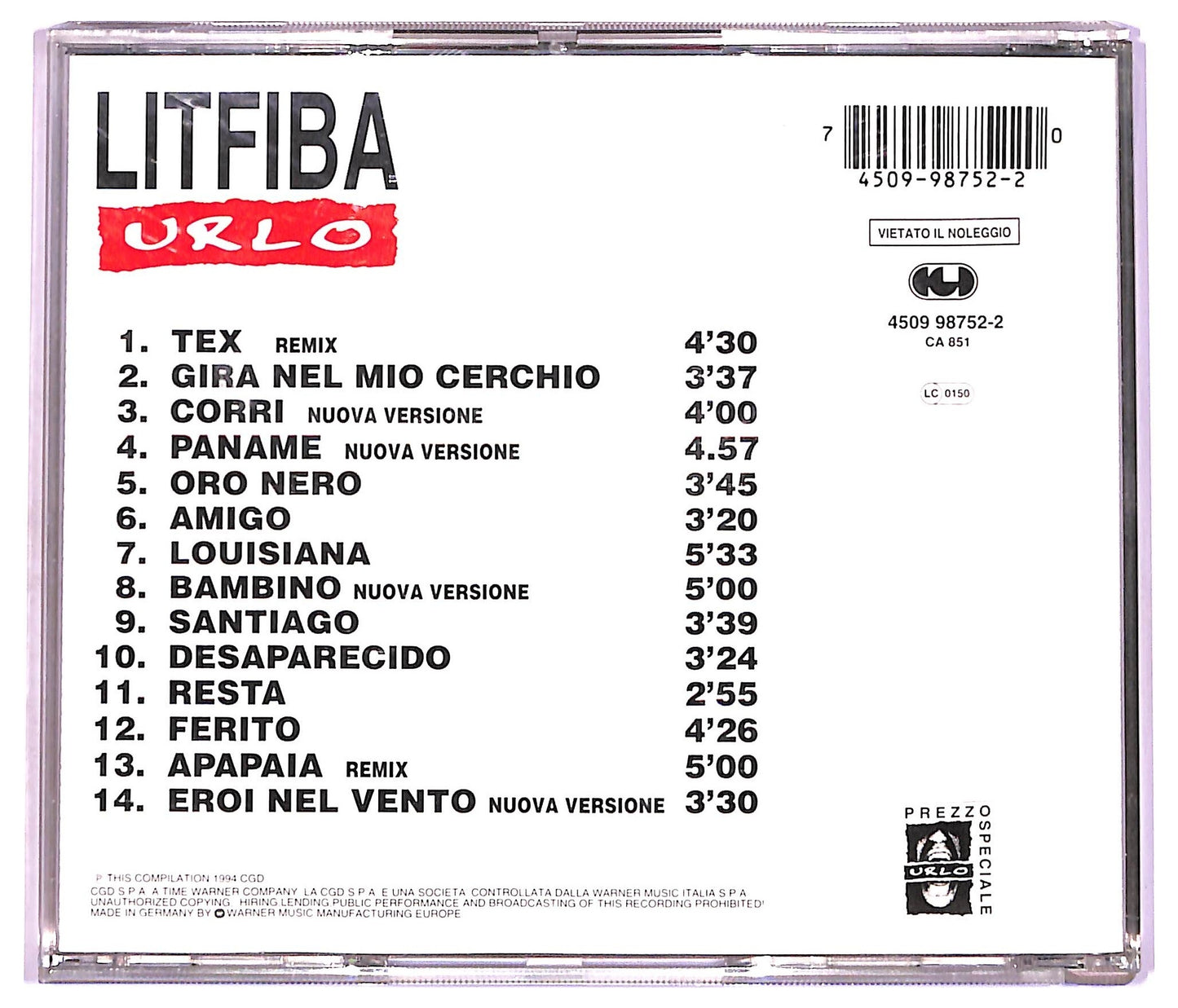 EBOND Litfiba - Urlo CD CD076925