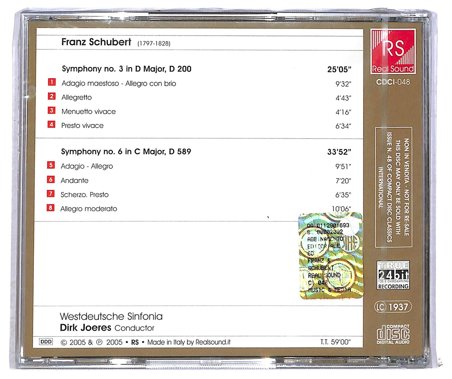 EBOND Franz Schubert Westdeutsche Sinfonia Dirk Joeres - Symphony 3 CD CD090410