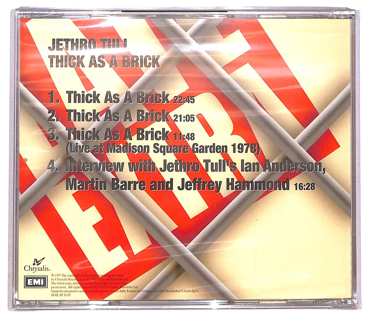 EBOND Jethro Tull - Thick As A Brick EDITORIALE CD CD090434