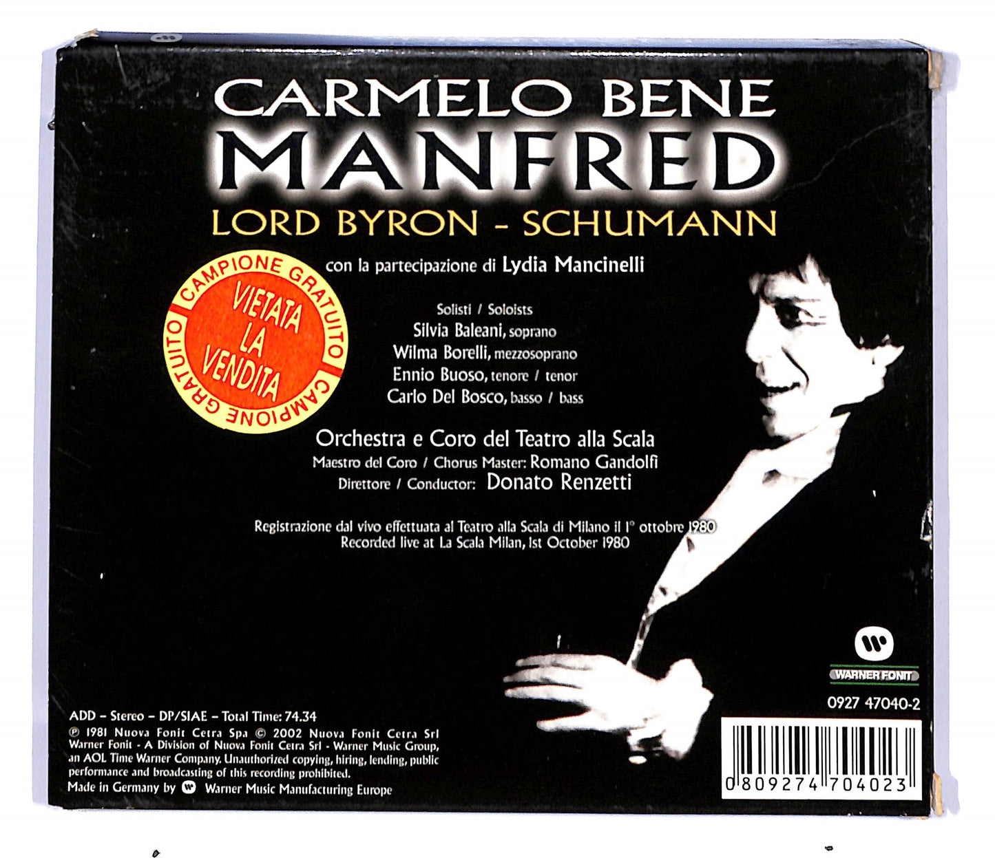 EBOND Carmelo Bene - Manfred (slipcase) CD CD095136