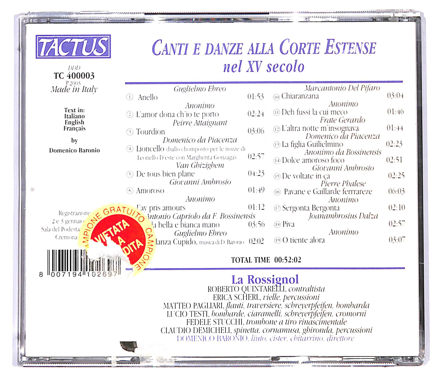 EBOND Canti e danze alla corte estense - la rossignol CD CD095231