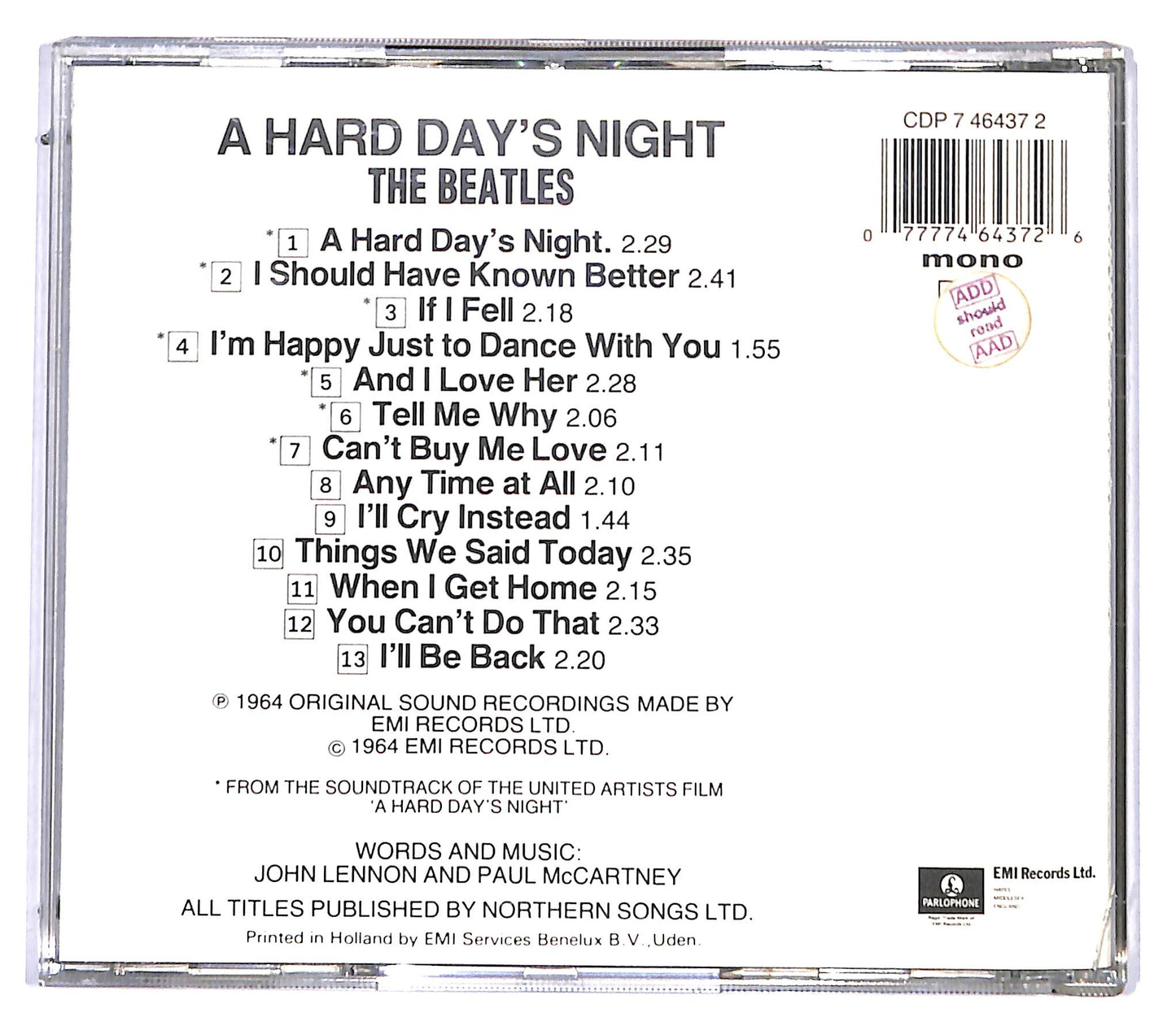 EBOND The Beatles - A Hard Day's Night CD CD095819