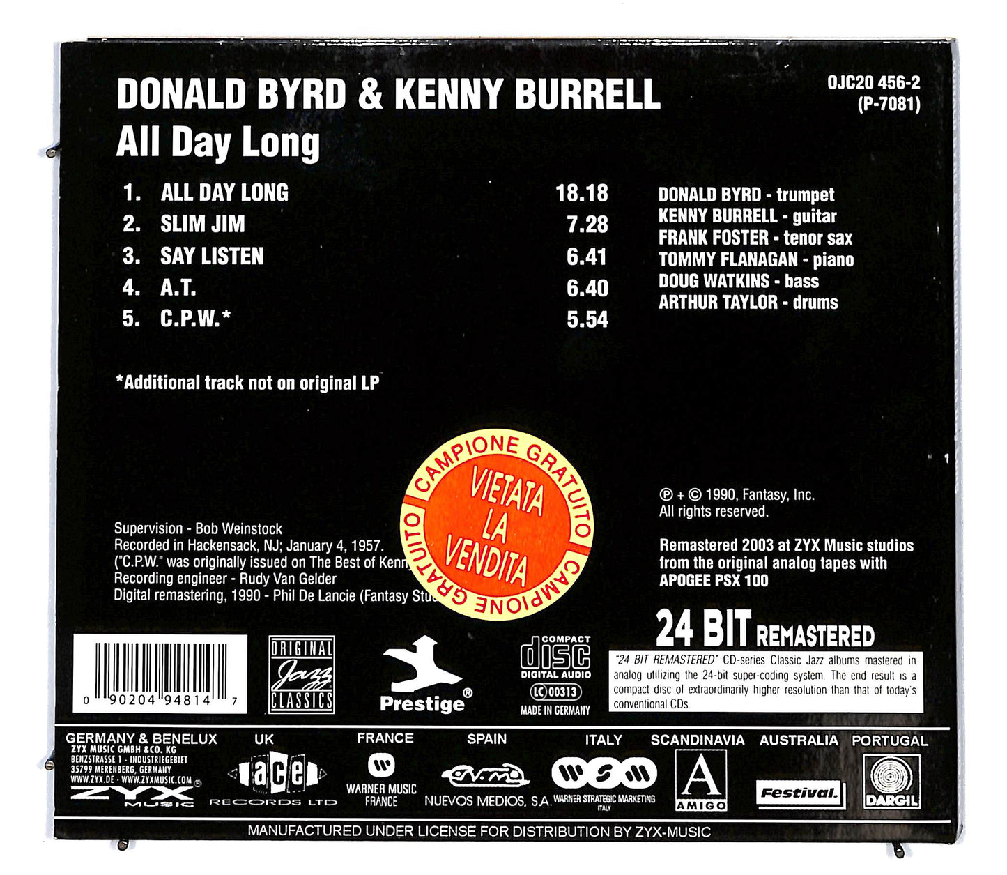 EBOND Donald Byrd Kenny Burrell - All Day Long CD CD096452