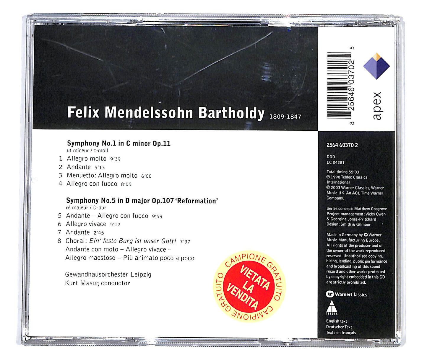 EBOND Mendelsoohn - Symphonies No. 1 & No. 5 Reformation CD CD098563