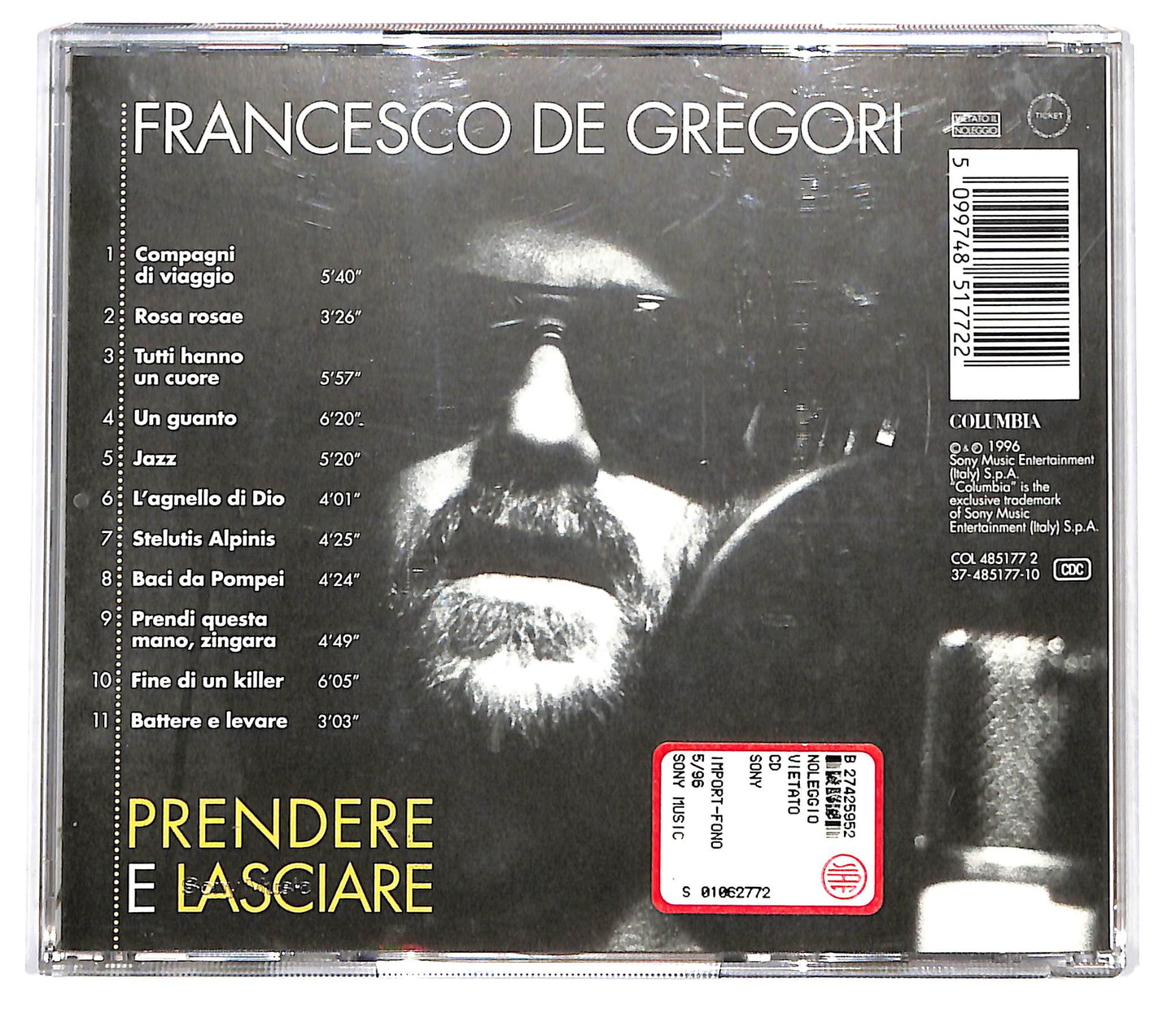 EBOND Francesco De Gregori - Prendere E Lasciare CD CD099036