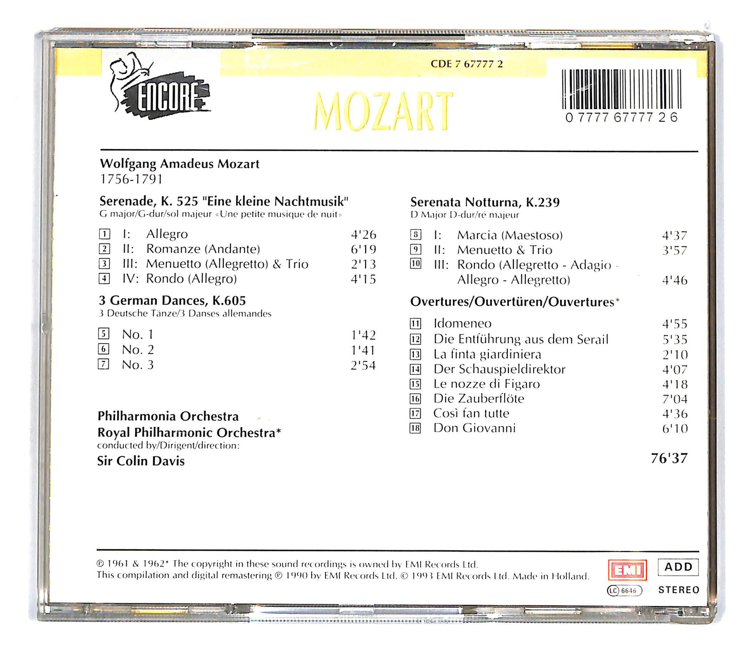 EBOND Mozart - Eine Kleine Nachtmusik Etc. EDITORIALE CD CD100640