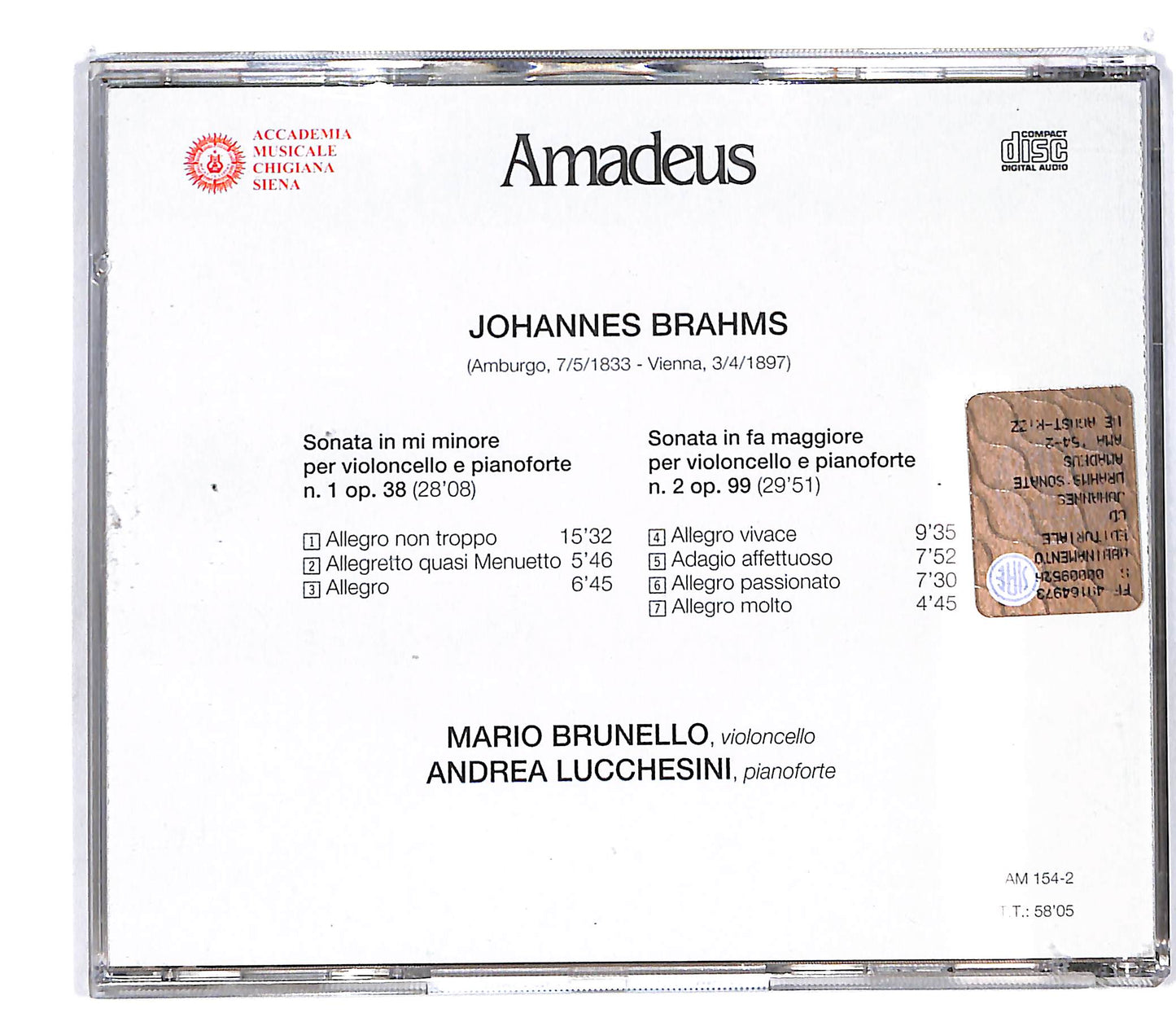 EBOND Brahms - Sonate Per Violoncello E Pianoforte EDITORIALE CD CD100715