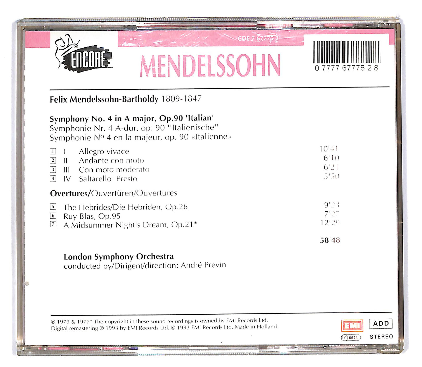 EBOND Mendelssohn - Symphony No.4 CD CD100722