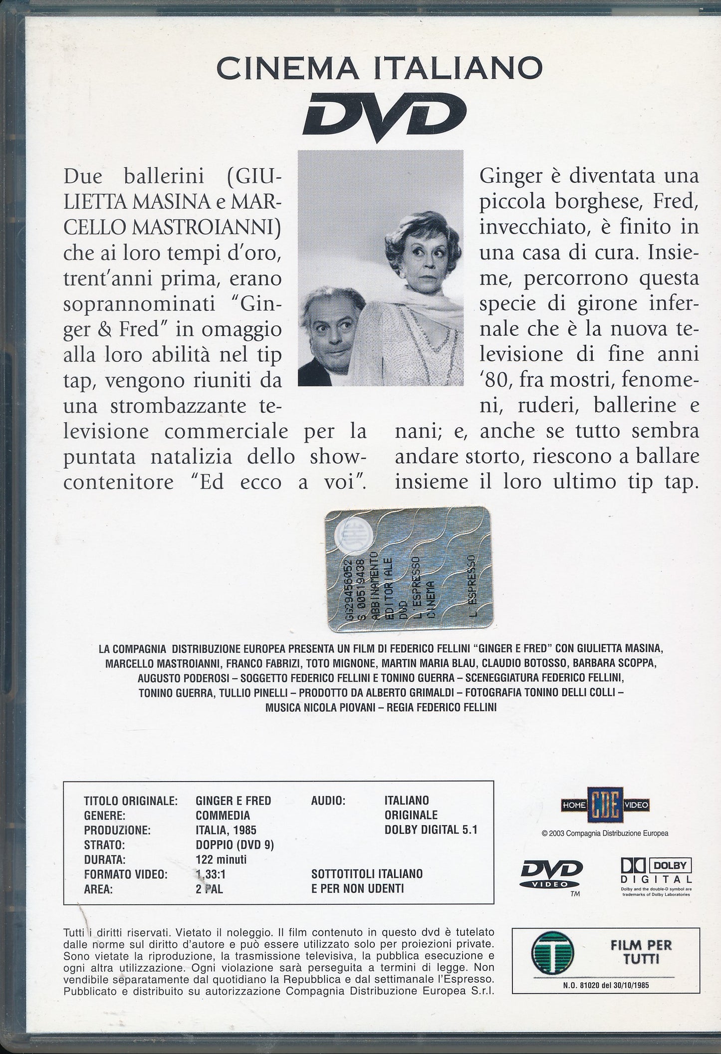 EBOND Ginger & Fred (1986) [Editoriale] Cinema Italiano Vol.3 DVD D047082