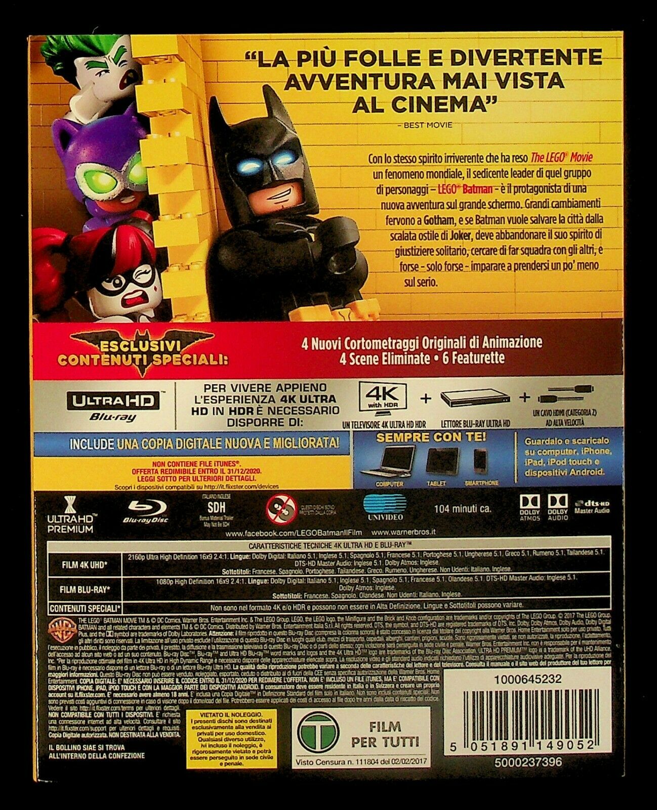 EBOND Lego Batman - Il Film 4k Ultra Hd + BLURAY + Copia Digitale BLURAY D222002