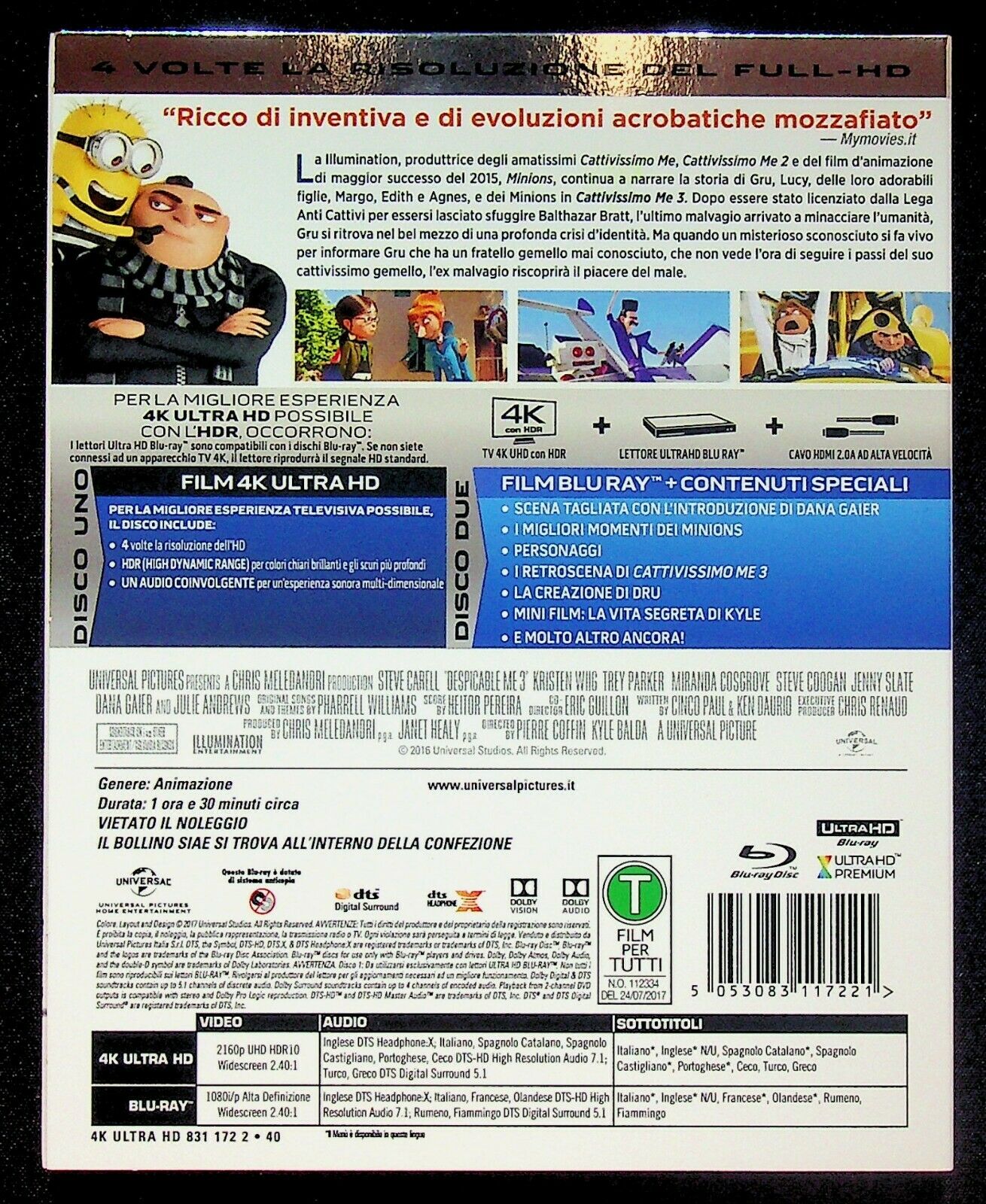 EBOND Cattivissimo Me 3 4k Ultra Hd + BLURAY Edizione Speciale BLURAY D229011