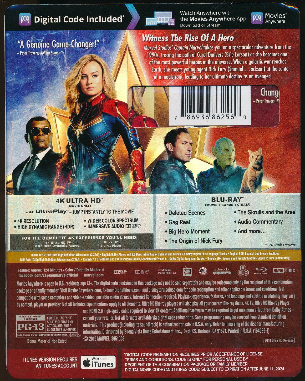 EBOND Captain Marvel 4k Ultra Hd + BLURAY+ Digital Code BLURAY D253001