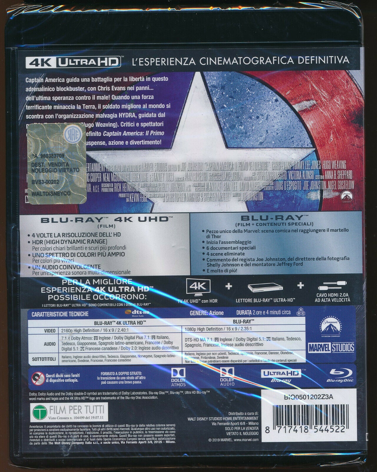 EBOND Captain America Il Primo Vendicatore 4k Ultra Hd + BLURAY D282004