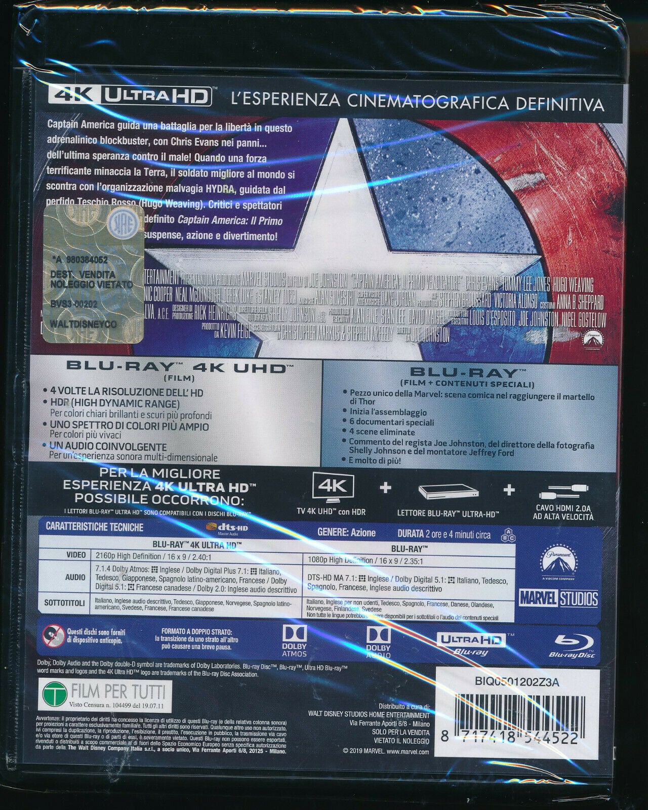 EBOND Captain America Il Primo Vendicatore 4k Ultra Hd + BLURAY D283010