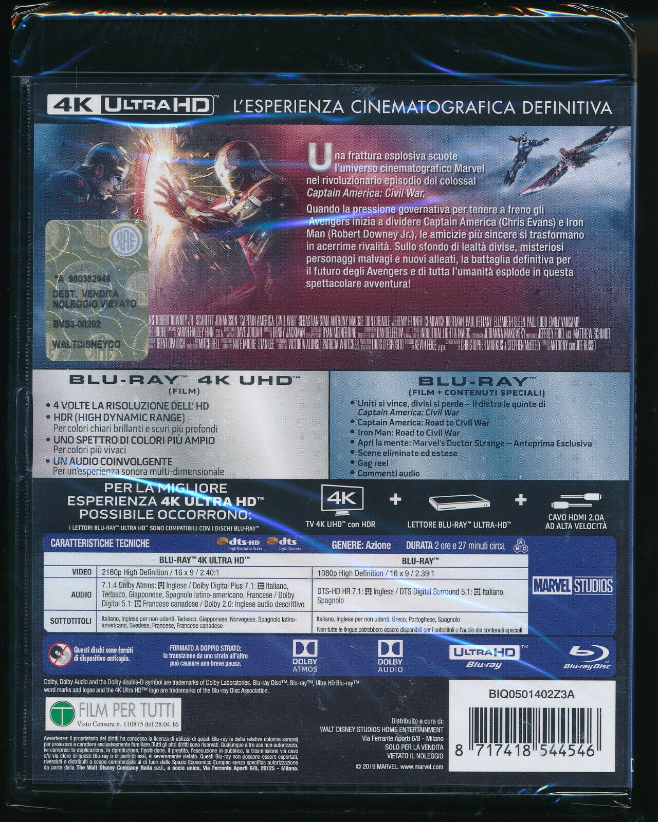 EBOND Captain America - Civil War 4k Ultra Hd + BLURAY D284005