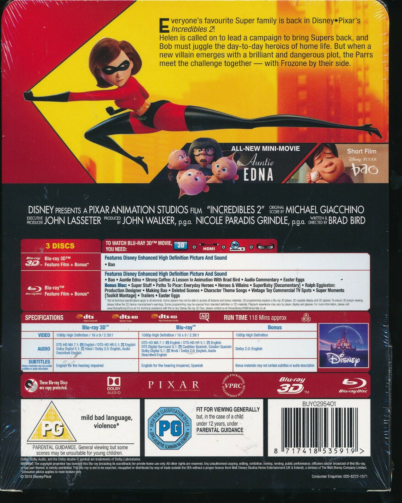 EBOND Incredibles 2 Uk BLURAY 3d + BLURAY Steelbook BLURAY D286011