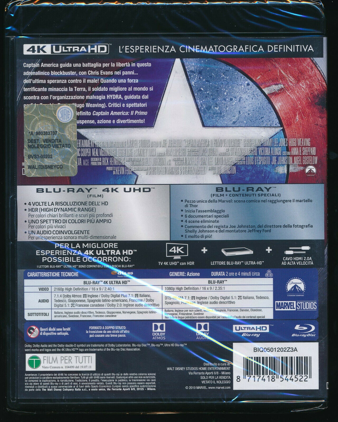 EBOND Captain America Il Primo Vendicatore 4k Ultra Hd + BLURAY D288001