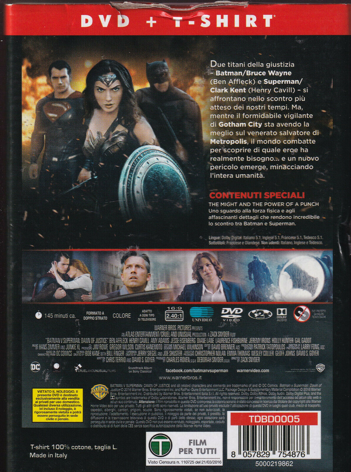 EBOND Batman Vs Superman T-shirt Inclusa DVD D320003