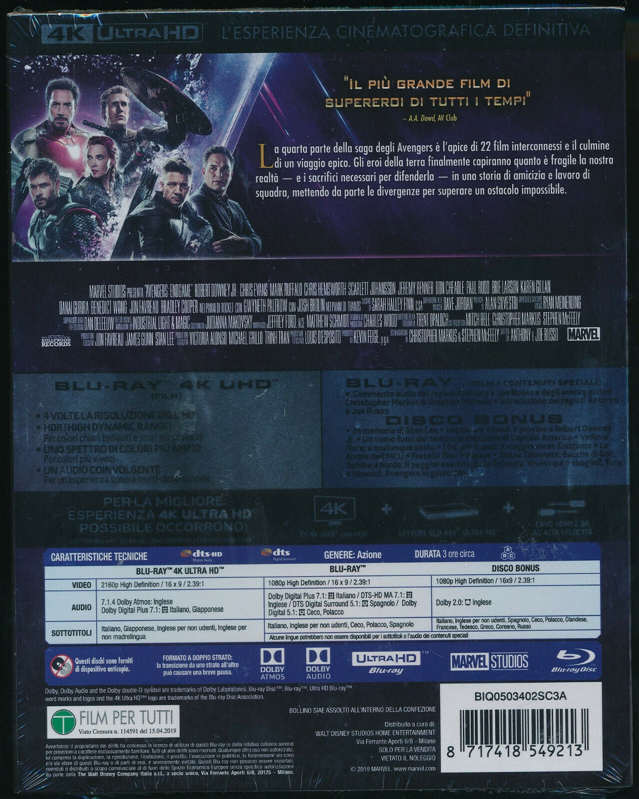 EBOND Avengers Endgame 4k Ultra Hd +  BLURAY D330003