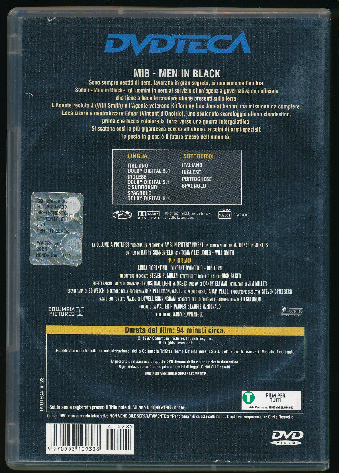 EBOND Mib - Men In Black  DVD Editoriale D547007