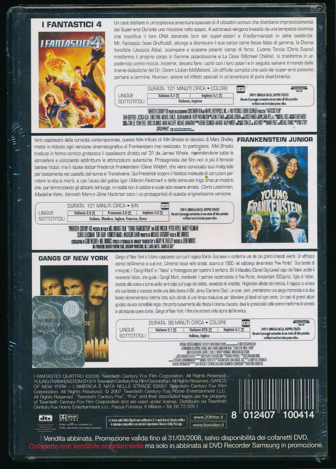 EBOND Samsung I Fantastici 4  Frankenstein Junior  Gangs Of New York DVD D554003