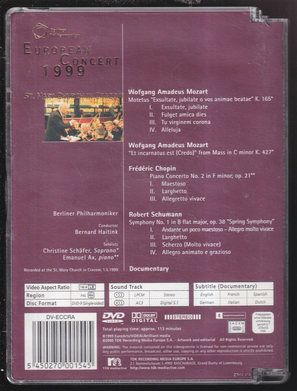 EBOND European Concert 1999 St. Mary Church In Cracow Haitink Berlin DVD D555545